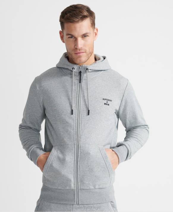 erkekler Superdry gri antrenman sporu fermuarlı kapşonlu NNTB5362