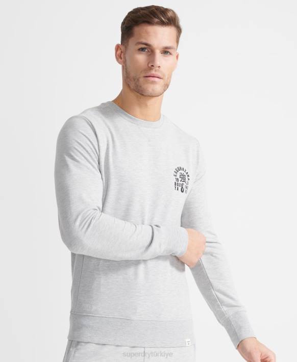 erkekler Superdry gri eğitim boks yard ekip sweatshirt NNTB5064
