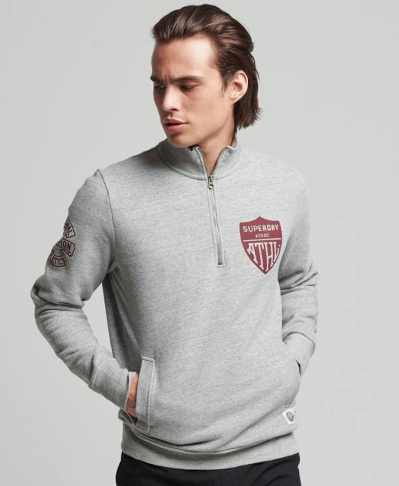 erkekler Superdry gri eski atletik henley sweatshirt NNTB5001
