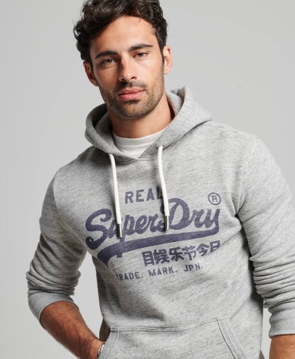 erkekler Superdry gri eski logosu kapşonlu NNTB789