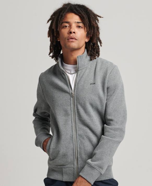 erkekler Superdry gri organik pamuklu eski logo fermuarlı eşofman üstü NNTB5094