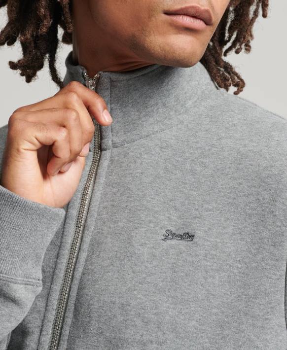erkekler Superdry gri organik pamuklu eski logo fermuarlı eşofman üstü NNTB5094