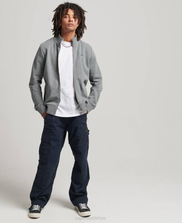 erkekler Superdry gri organik pamuklu eski logo fermuarlı eşofman üstü NNTB5094