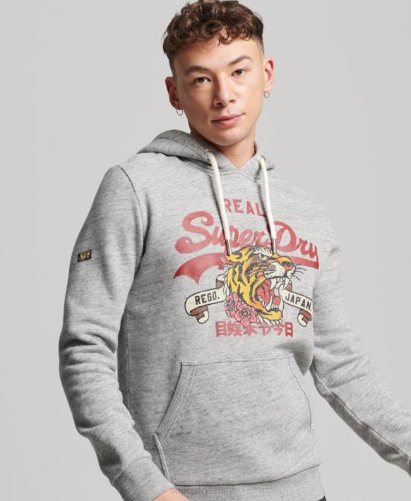 erkekler Superdry gri vintage logo anlatı kapüşonlu NNTB515