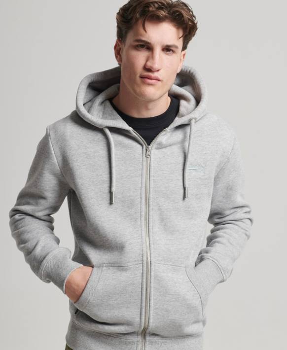 erkekler Superdry gri vintage logo işlemeli fermuarlı kapüşonlu svetşört NNTB792