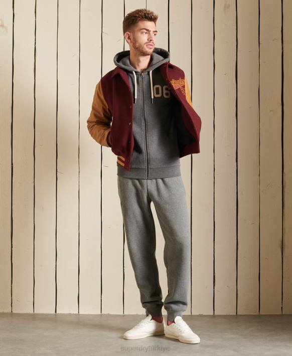 erkekler Superdry gri vintage logo renkli blok fermuarlı kapüşonlu svetşört NNTB891