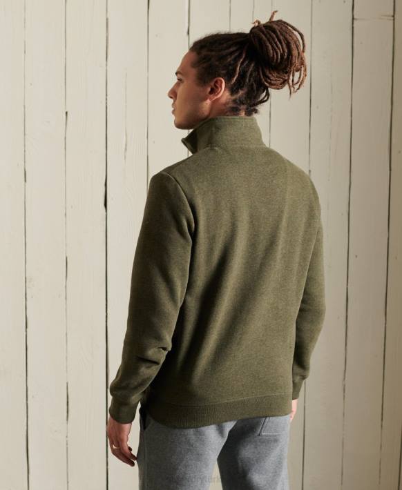 erkekler Superdry haki eski logo işlemeli fermuarlı henley sweatshirt NNTB5033