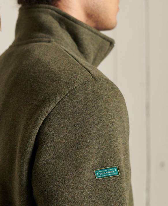 erkekler Superdry haki eski logo işlemeli fermuarlı henley sweatshirt NNTB5033