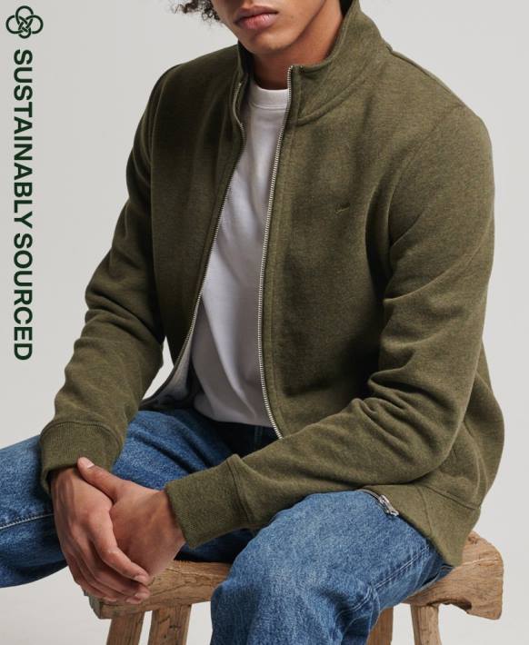 erkekler Superdry haki organik pamuklu eski logo fermuarlı eşofman üstü NNTB5114