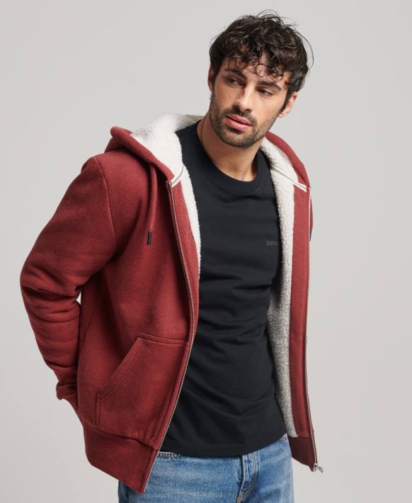 erkekler Superdry kırmızı essential borg astarlı fermuarlı kapşonlu NNTB4992