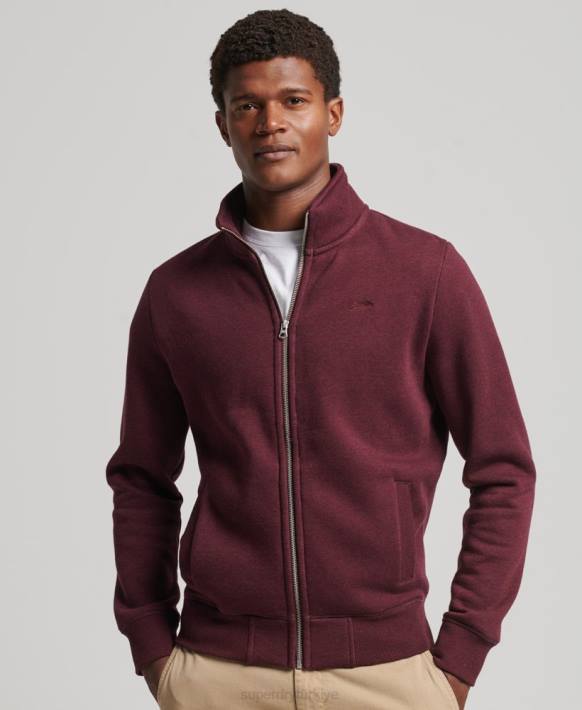 erkekler Superdry kırmızı organik pamuklu eski logo fermuarlı eşofman üstü NNTB4989
