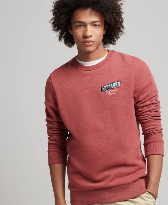 erkekler Superdry kırmızı seyahat kartpostalı grafik sweatshirt NNTB758