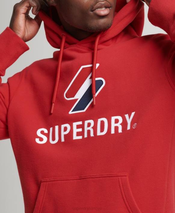 erkekler Superdry kırmızı yığılmış aplike logosu kapşonlu NNTB5194