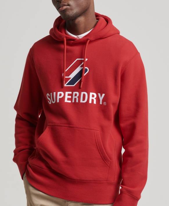 erkekler Superdry kırmızı yığılmış aplike logosu kapşonlu NNTB5194