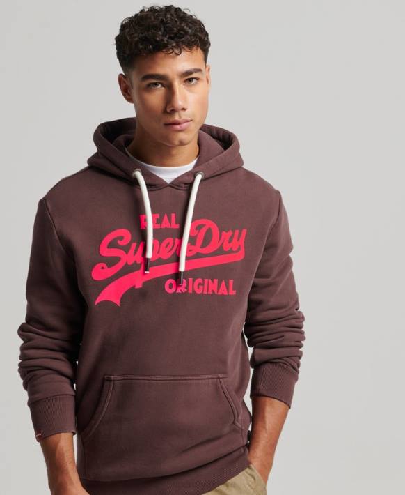 erkekler Superdry kahverengi eski logo neon kapşonlu NNTB588