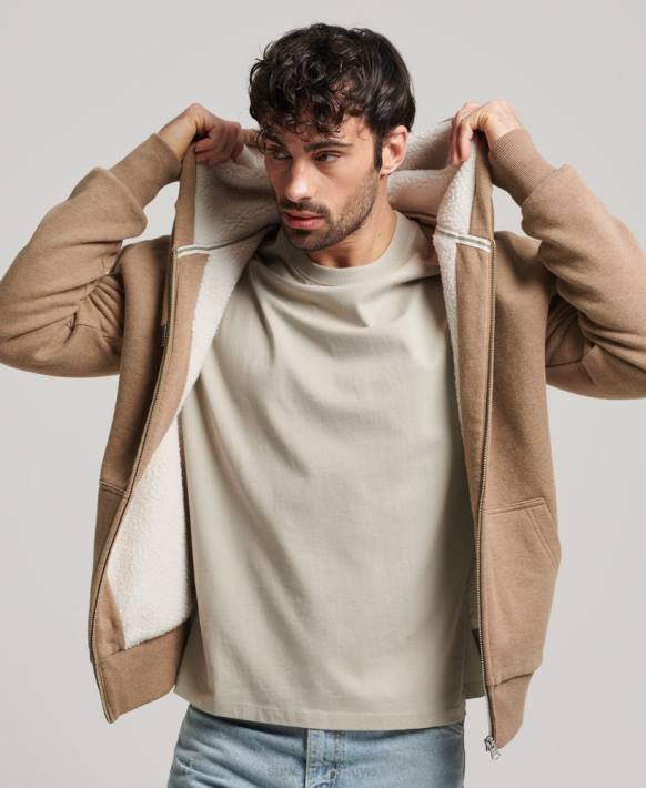 erkekler Superdry kahverengi essential borg astarlı fermuarlı kapşonlu NNTB538