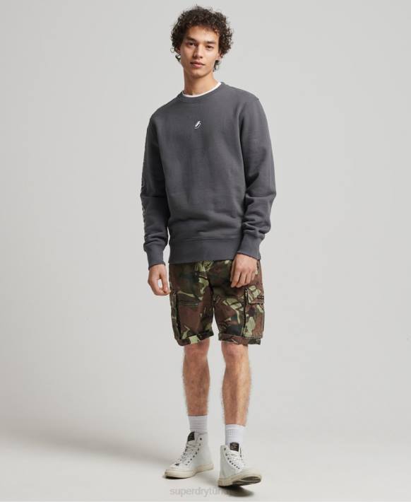 erkekler Superdry koyu gri code lineer dökümlü ekip sweatshirt NNTB5125