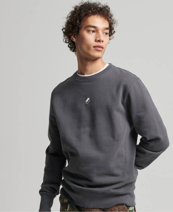 erkekler Superdry koyu gri code lineer dökümlü ekip sweatshirt NNTB5125