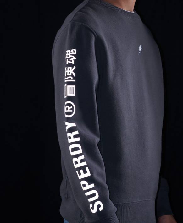 erkekler Superdry koyu gri code lineer dökümlü ekip sweatshirt NNTB5125