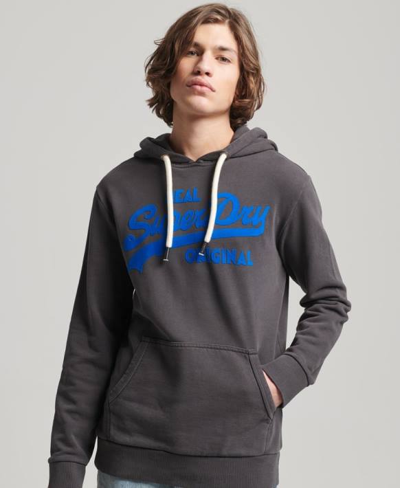 erkekler Superdry koyu gri eski logo neon kapşonlu NNTB544