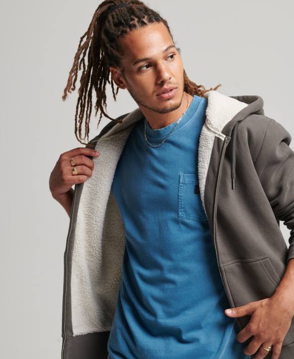 erkekler Superdry koyu gri essential borg astarlı fermuarlı kapşonlu NNTB618