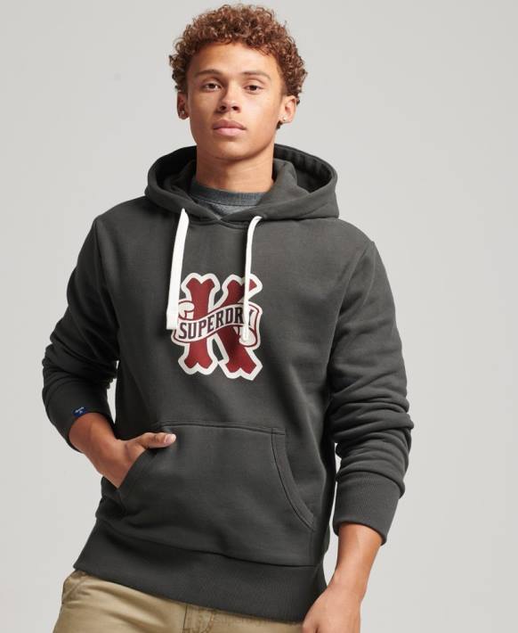 erkekler Superdry koyu gri kolej kapşonlu NNTB5089