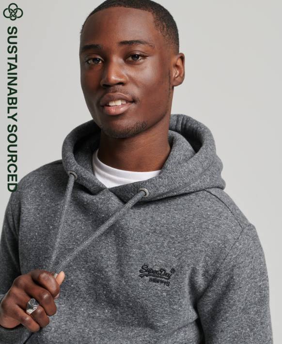 erkekler Superdry koyu gri organik pamuklu eski logo işlemeli kapşonlu NNTB5069