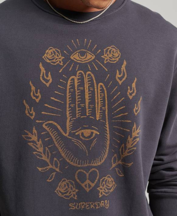 erkekler Superdry koyu gri psych rock ekibi sweatshirt NNTB5111