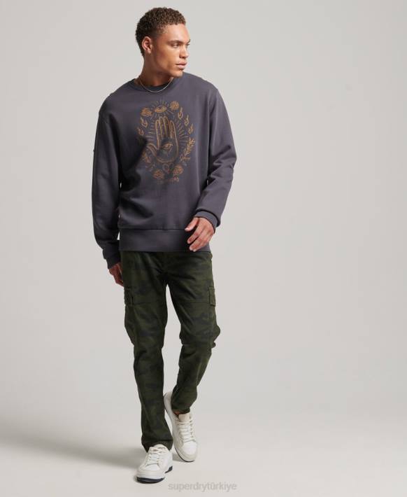 erkekler Superdry koyu gri psych rock ekibi sweatshirt NNTB5111