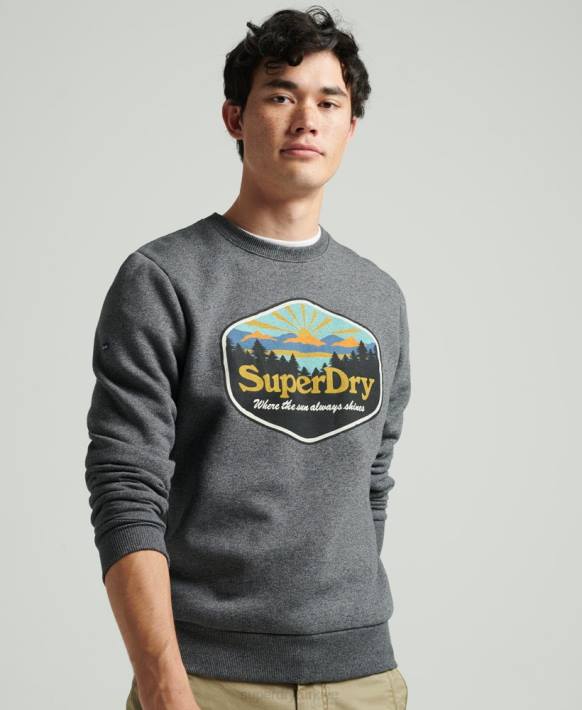 erkekler Superdry koyu gri seyahat kartpostalı grafik sweatshirt NNTB4993