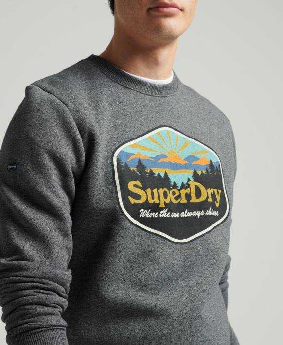 erkekler Superdry koyu gri seyahat kartpostalı grafik sweatshirt NNTB4993