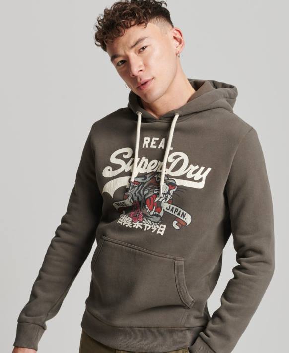 erkekler Superdry koyu gri vintage logo anlatı kapüşonlu NNTB535