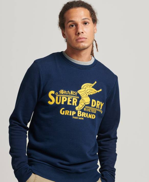 erkekler Superdry koyu mavi duvar yazısı mürettebat sweatshirt NNTB5157