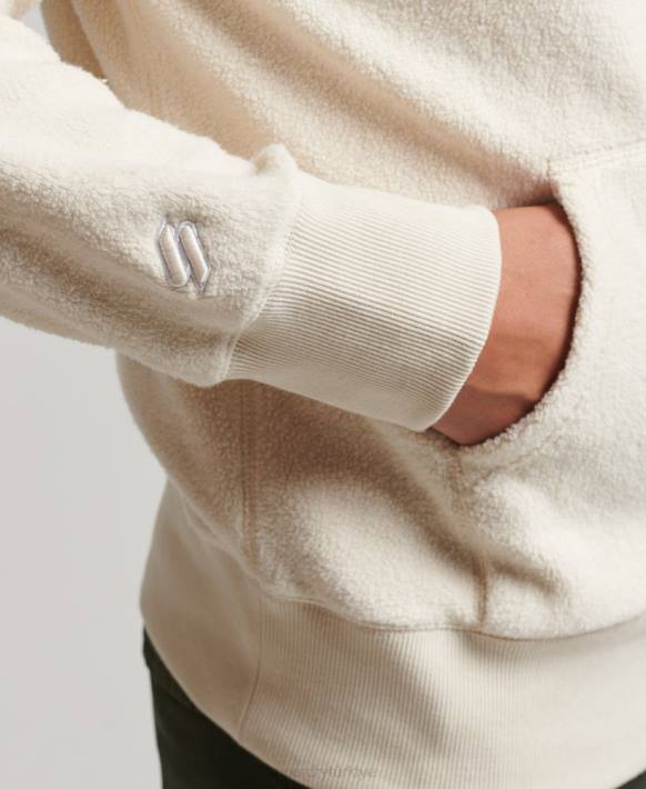 erkekler Superdry krem grafik logolu dökümlü polar kapşonlu NNTB5221