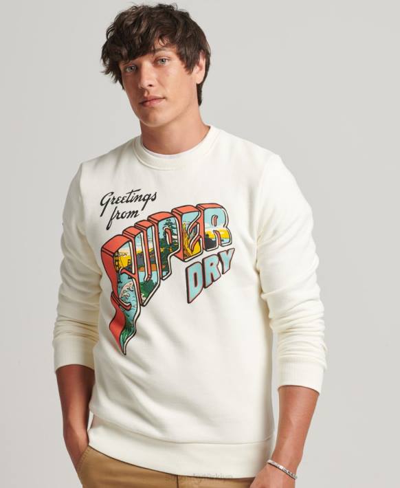 erkekler Superdry krem seyahat kartpostalı grafik sweatshirt NNTB5141
