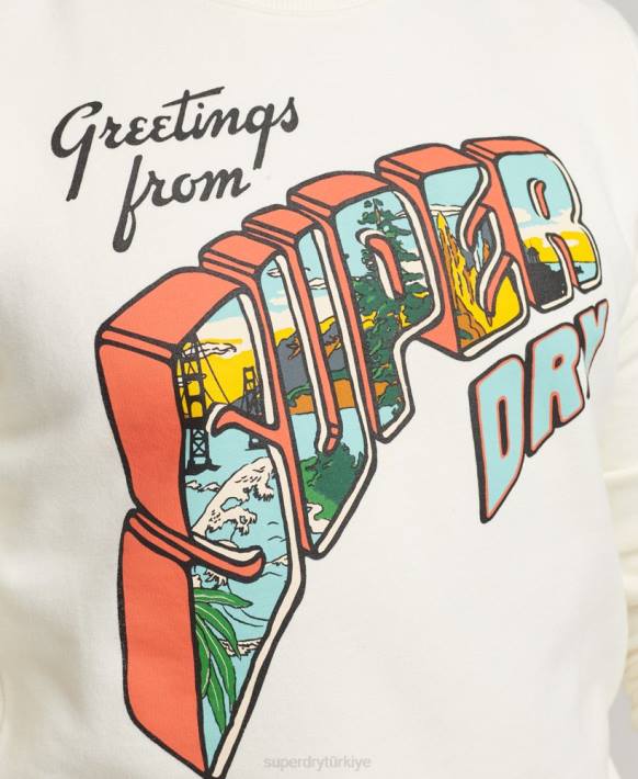 erkekler Superdry krem seyahat kartpostalı grafik sweatshirt NNTB5141