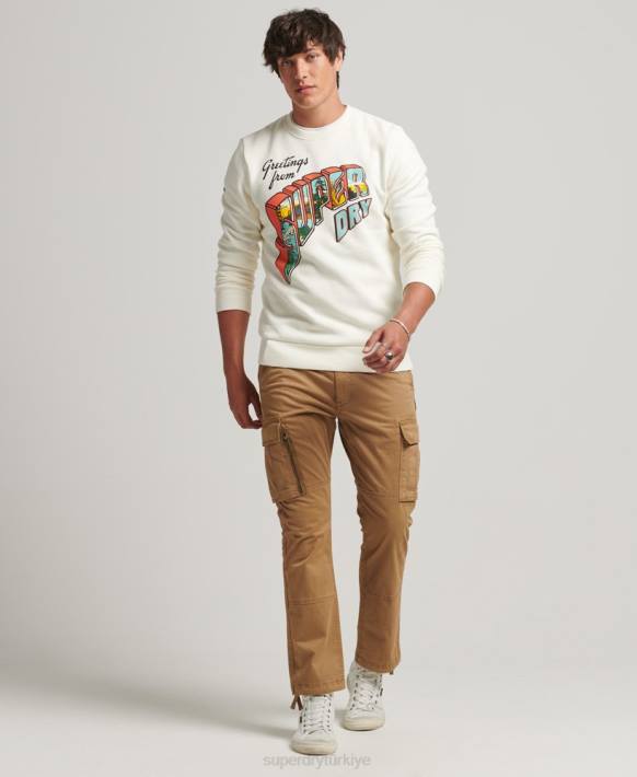 erkekler Superdry krem seyahat kartpostalı grafik sweatshirt NNTB5141