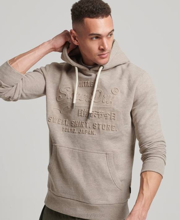 erkekler Superdry krem vintage logo kabartmalı kapşonlu NNTB737