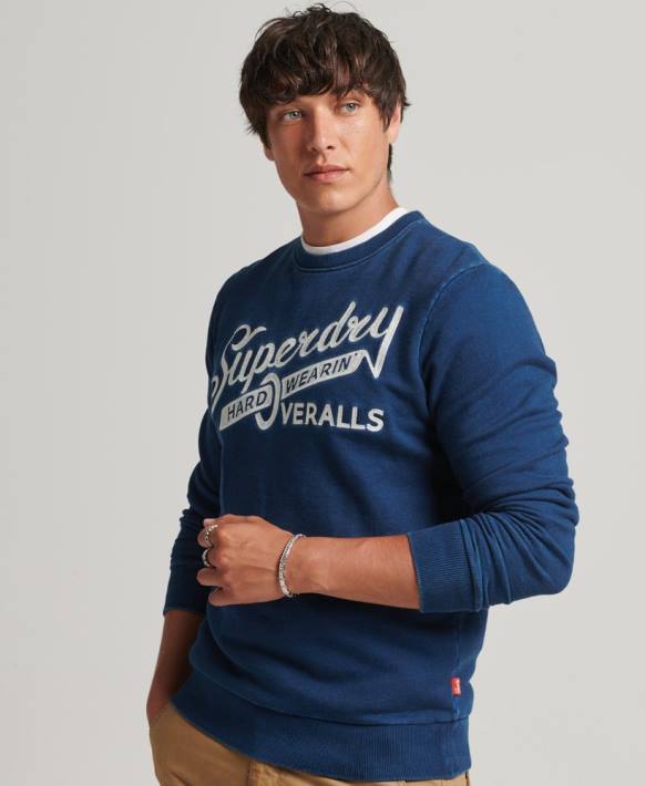 erkekler Superdry mavi duvar yazısı mürettebat sweatshirt NNTB5198