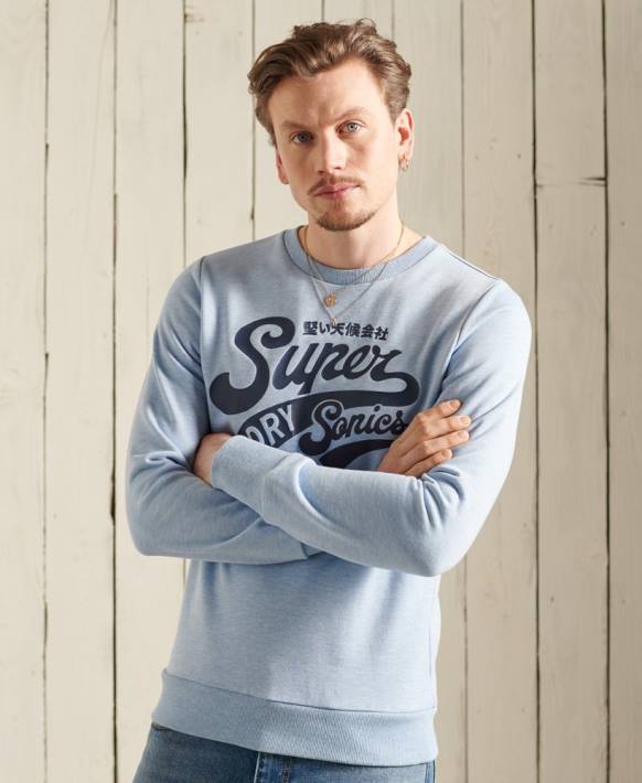 erkekler Superdry mavi üniversite bisiklet yaka sweatshirt NNTB870