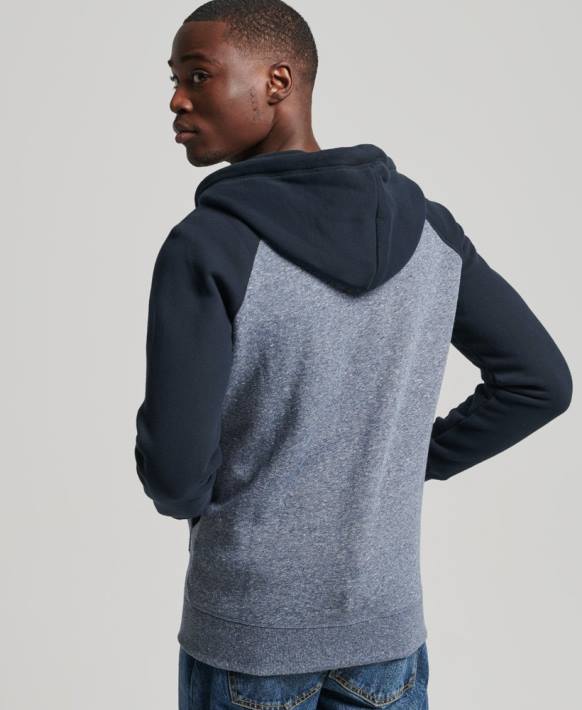 erkekler Superdry mavi organik pamuklu eski logo beyzbol fermuarlı kapüşonlu svetşört NNTB709