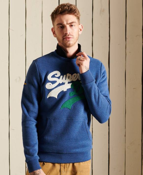 erkekler Superdry mavi vintage logo kaynağı ekip sweatshirt NNTB5181