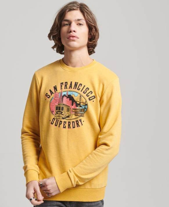 erkekler Superdry sarı şehir hatıra ekip sweatshirt NNTB622