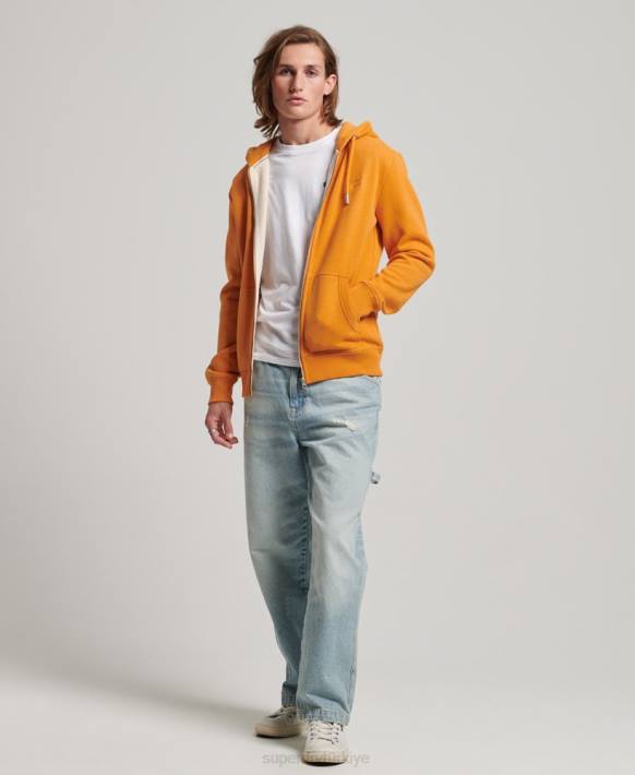 erkekler Superdry sarı vintage logo işlemeli fermuarlı kapüşonlu svetşört NNTB617
