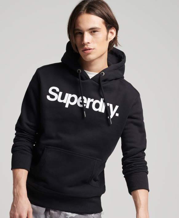 erkekler Superdry siyah çekirdek logosu kapşonlu NNTB5196