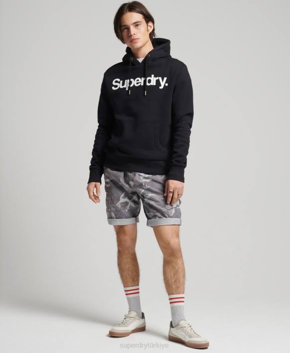 erkekler Superdry siyah çekirdek logosu kapşonlu NNTB5196