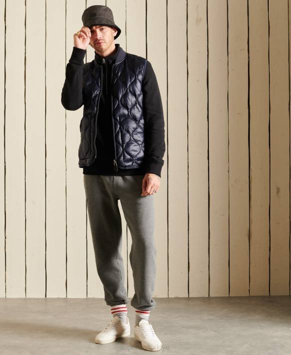 erkekler Superdry siyah eski logo işlemeli fermuarlı henley sweatshirt NNTB821