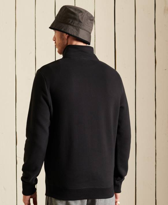 erkekler Superdry siyah eski logo işlemeli fermuarlı henley sweatshirt NNTB821