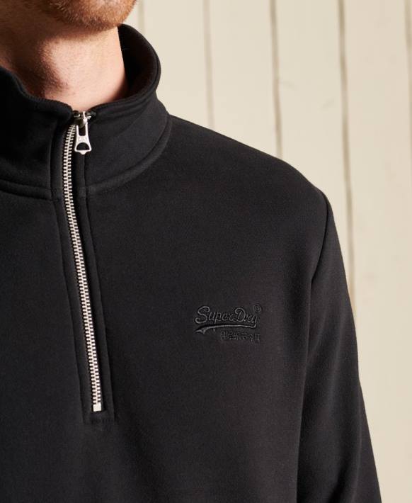 erkekler Superdry siyah eski logo işlemeli fermuarlı henley sweatshirt NNTB821