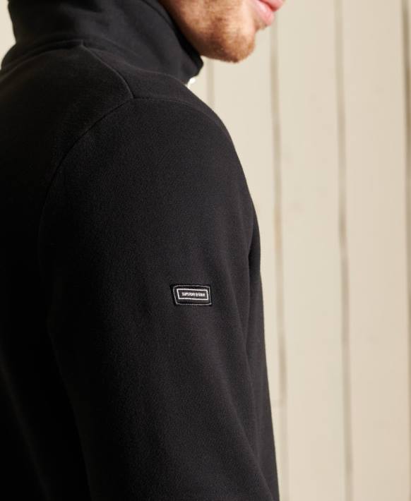 erkekler Superdry siyah eski logo işlemeli fermuarlı henley sweatshirt NNTB821